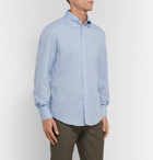 Brunello Cucinelli - Slim-Fit Button-Down Collar Herringbone Cotton Shirt - Blue