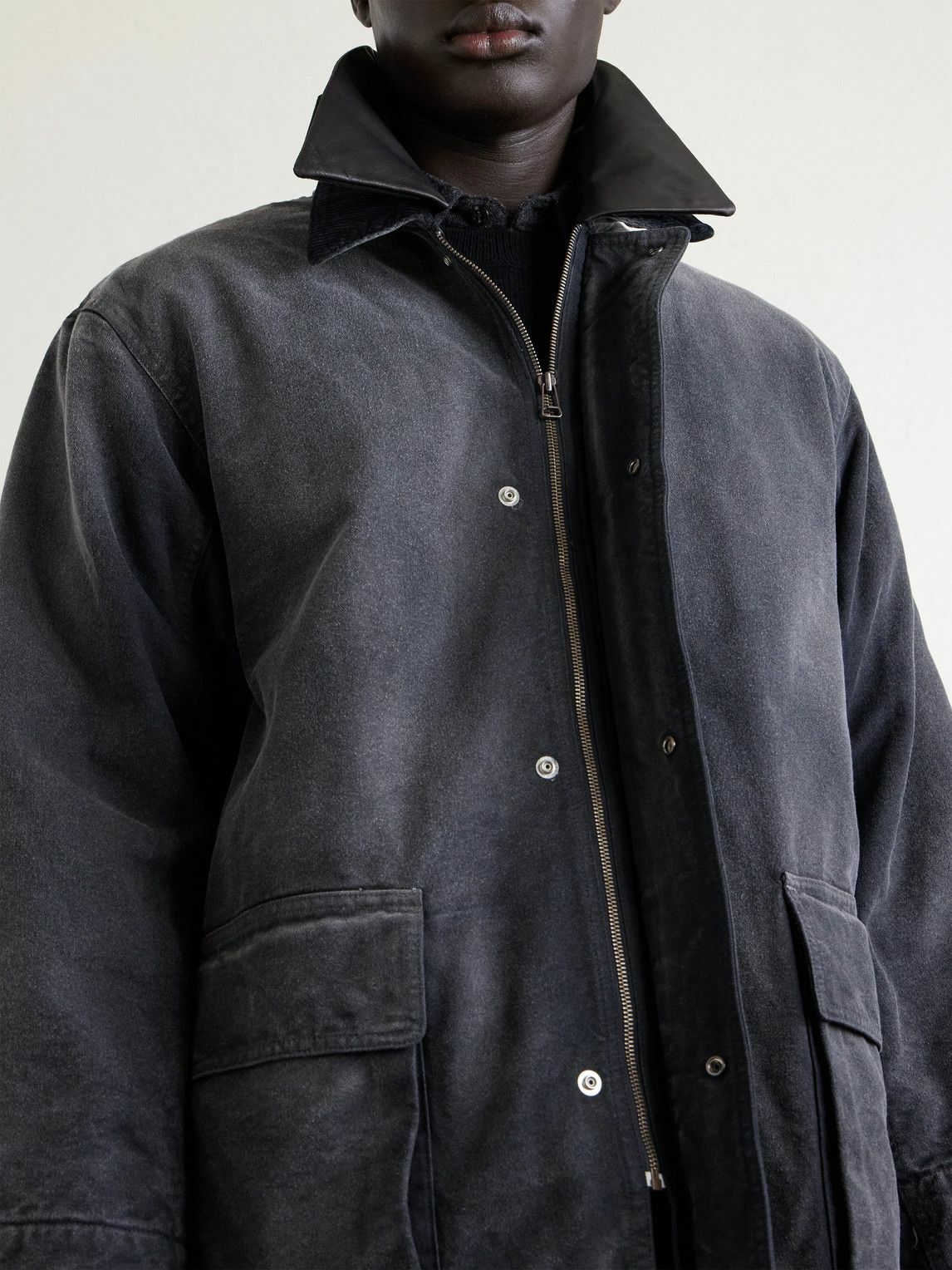Auralee - Leather-Trimmed Garment-Dyed Organic Cotton-Canvas