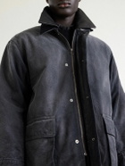 Auralee - Leather-Trimmed Garment-Dyed Organic Cotton-Canvas Jacket - Black