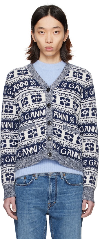 Photo: GANNI Navy & White Patch Pocket Cardigan