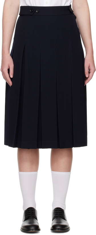Photo: Comme des Garçons Girl Navy Wool Pleated Waist Button Midi Skirt