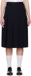 Comme des Garçons Girl Navy Wool Pleated Waist Button Midi Skirt