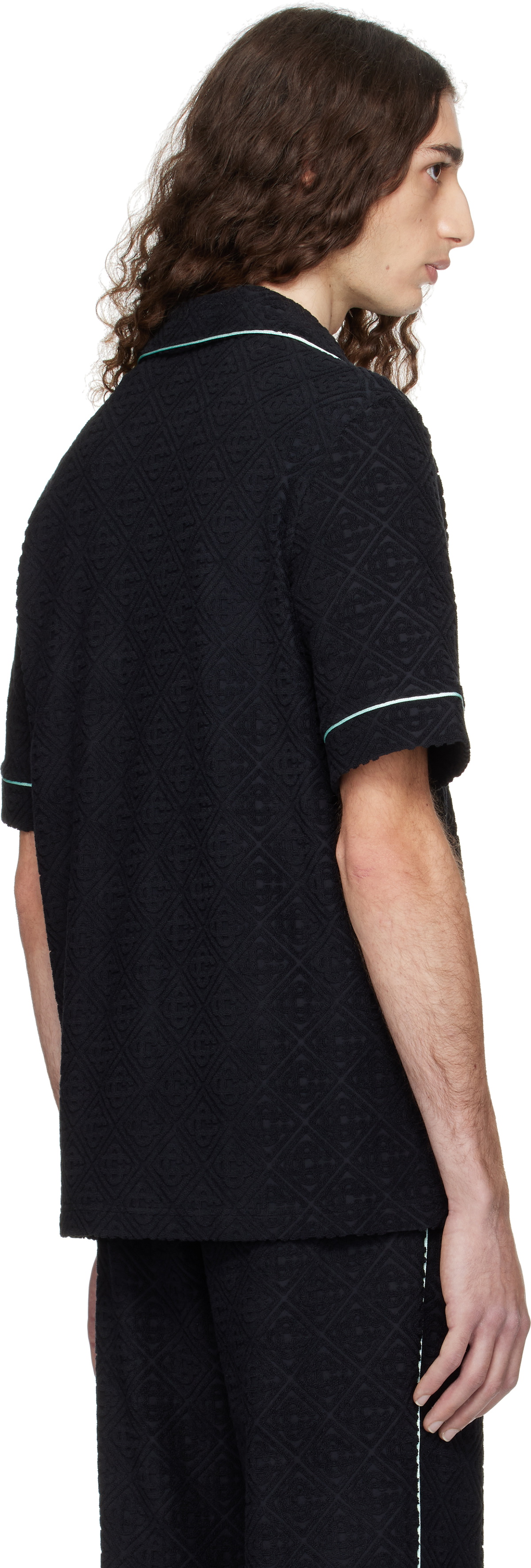 Casablanca Black Monogram Jacquard Towelling Short Sleeve Shirt