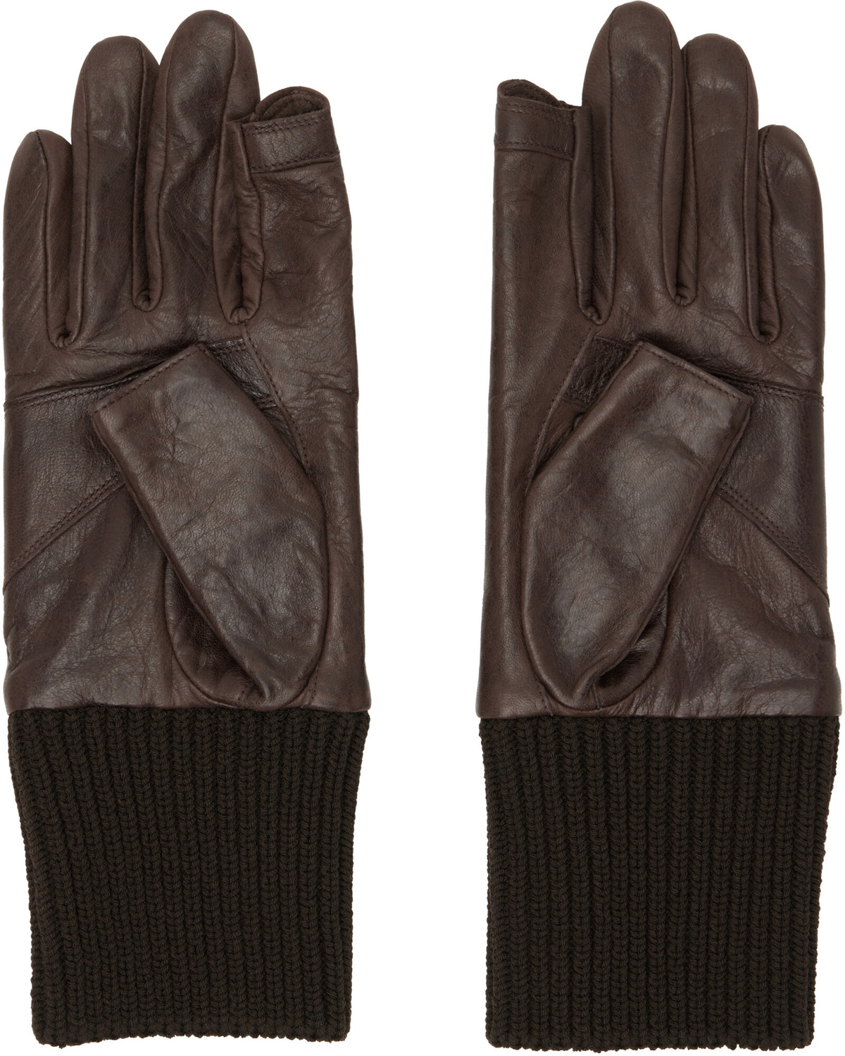 Rick Owens Brown Tower Rib Cuff Gloves