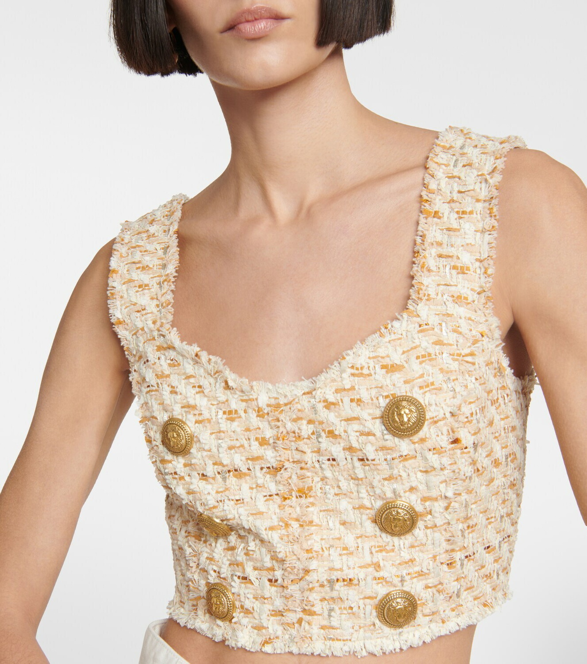 Balmain Cotton-blend tweed crop top Balmain