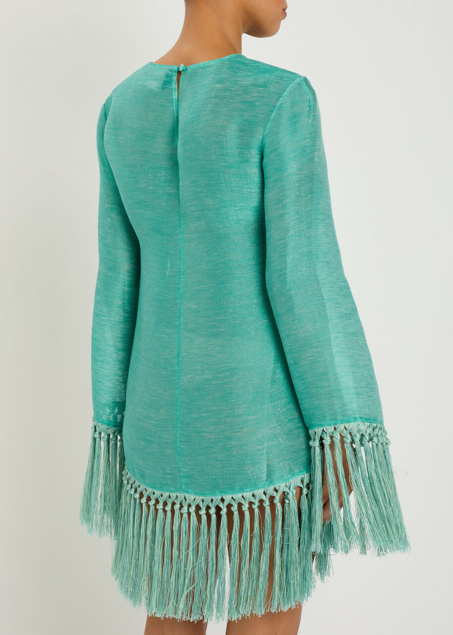Taller Marmo Claudia Linen-blend Mini Dress Aqua
