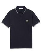 Stone Island - Slim-Fit Contrast-Tipped Stretch-Cotton Piqué Polo Shirt - Blue