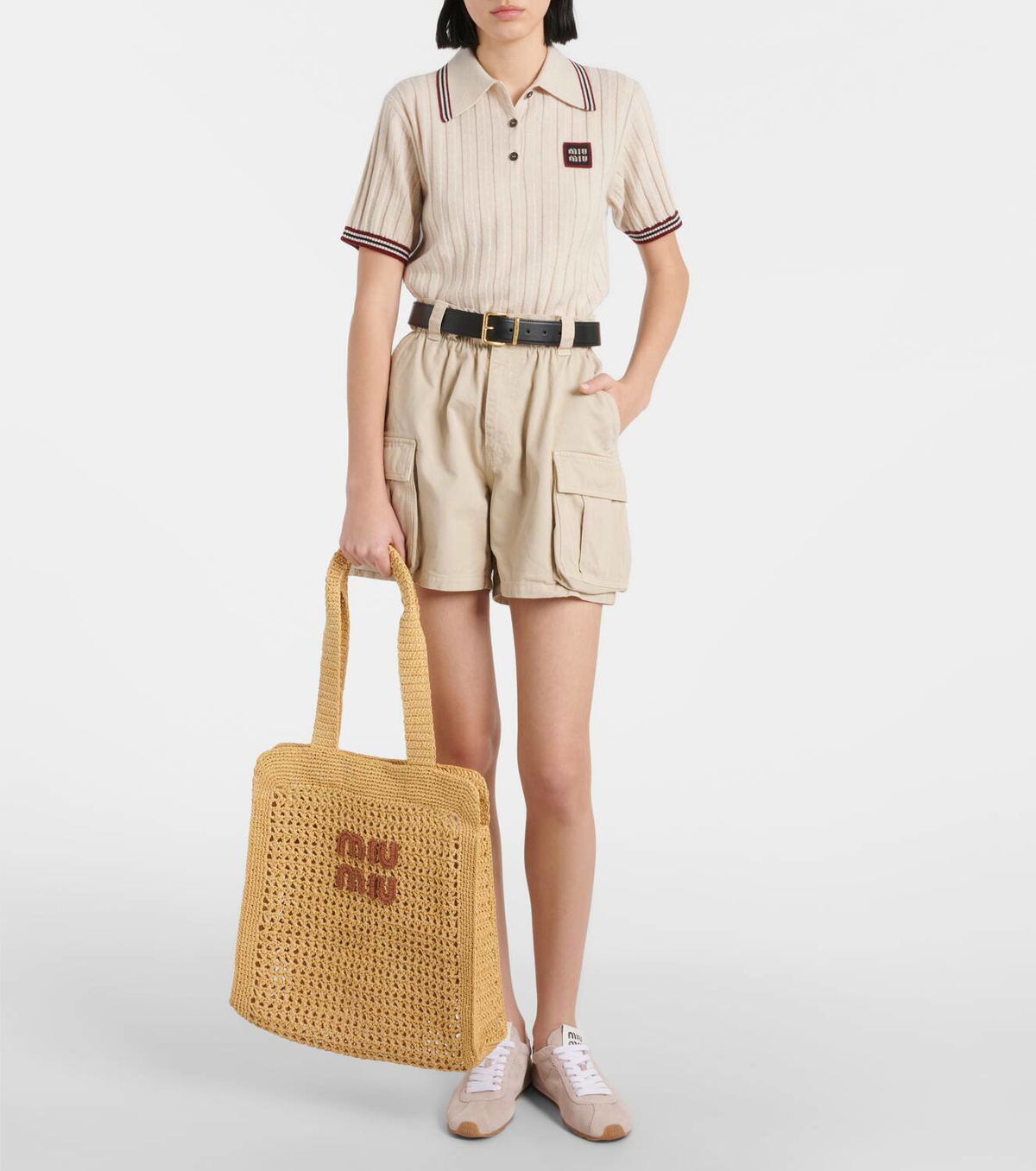 Miu Miu Medium logo woven tote bag Miu Miu
