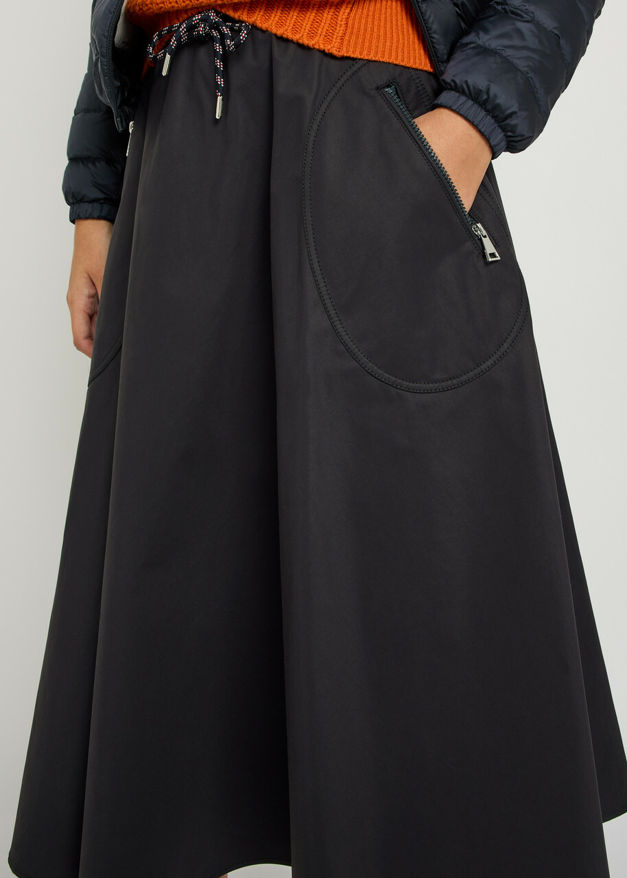 Moncler Drawstring Cotton-blend Poplin Midi Skirt Navy