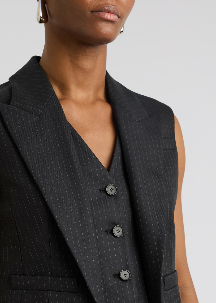 Alexander Mcqueen Striped Cropped Wool Waistcoat Navy