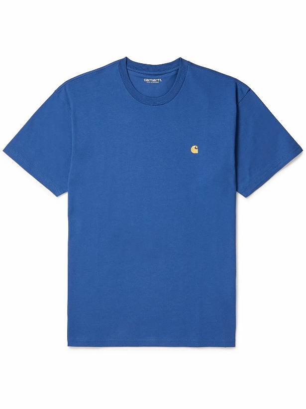 Photo: Carhartt WIP - Chase Logo-Embroidered Cotton-Jersey T-Shirt - Blue