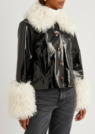 Kitri Bonnie Faux Shearling-trimmed Vinyl Jacket Black
