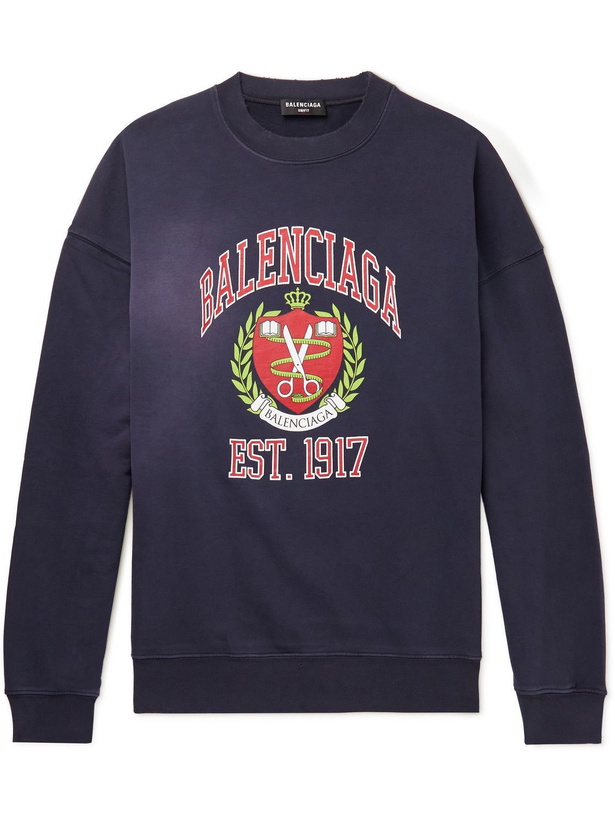 Photo: Balenciaga - Printed Cotton-Jersey Sweatshirt - Blue