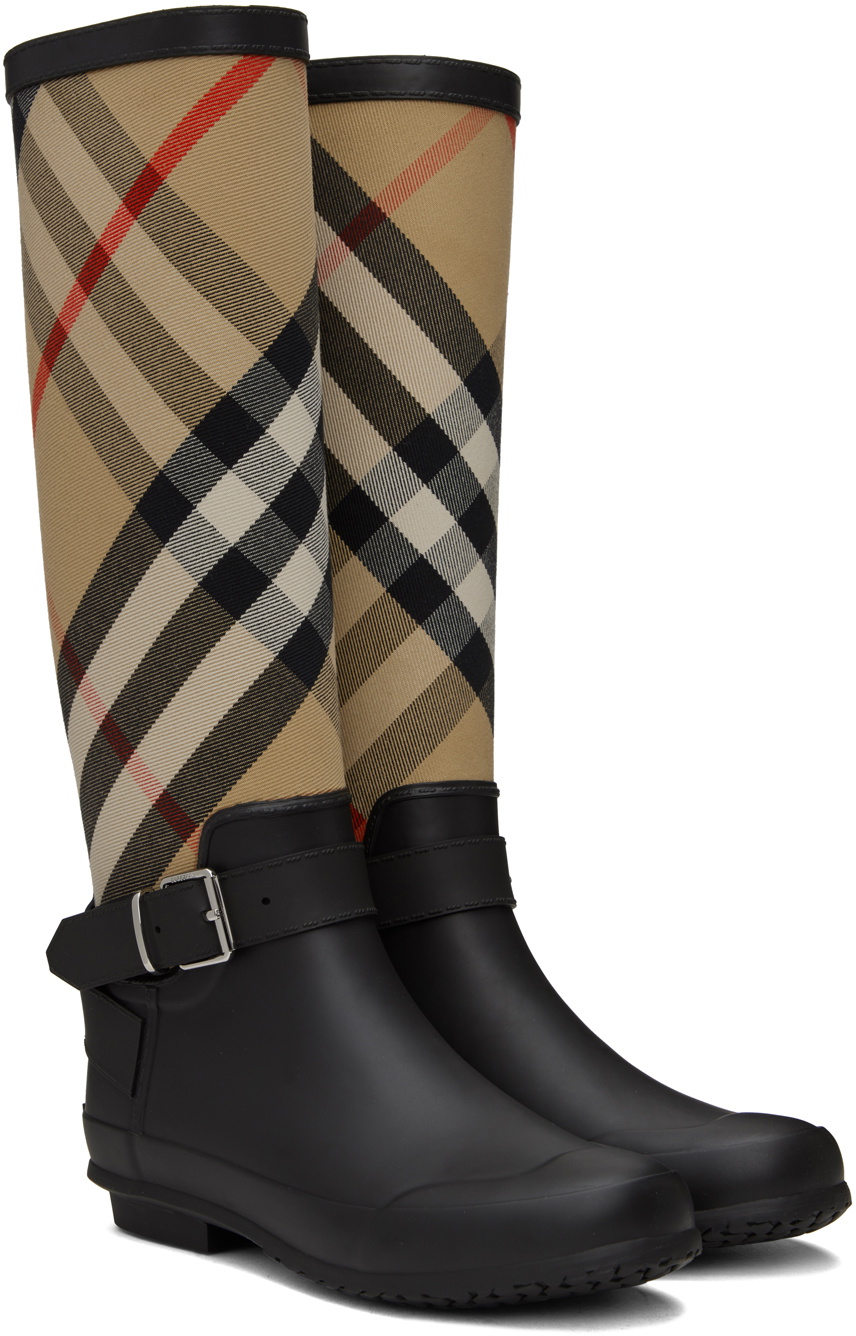 Burberry Beige & Black House Boots Burberry