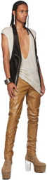 Rick Owens Tan Leather Tyrone Pants