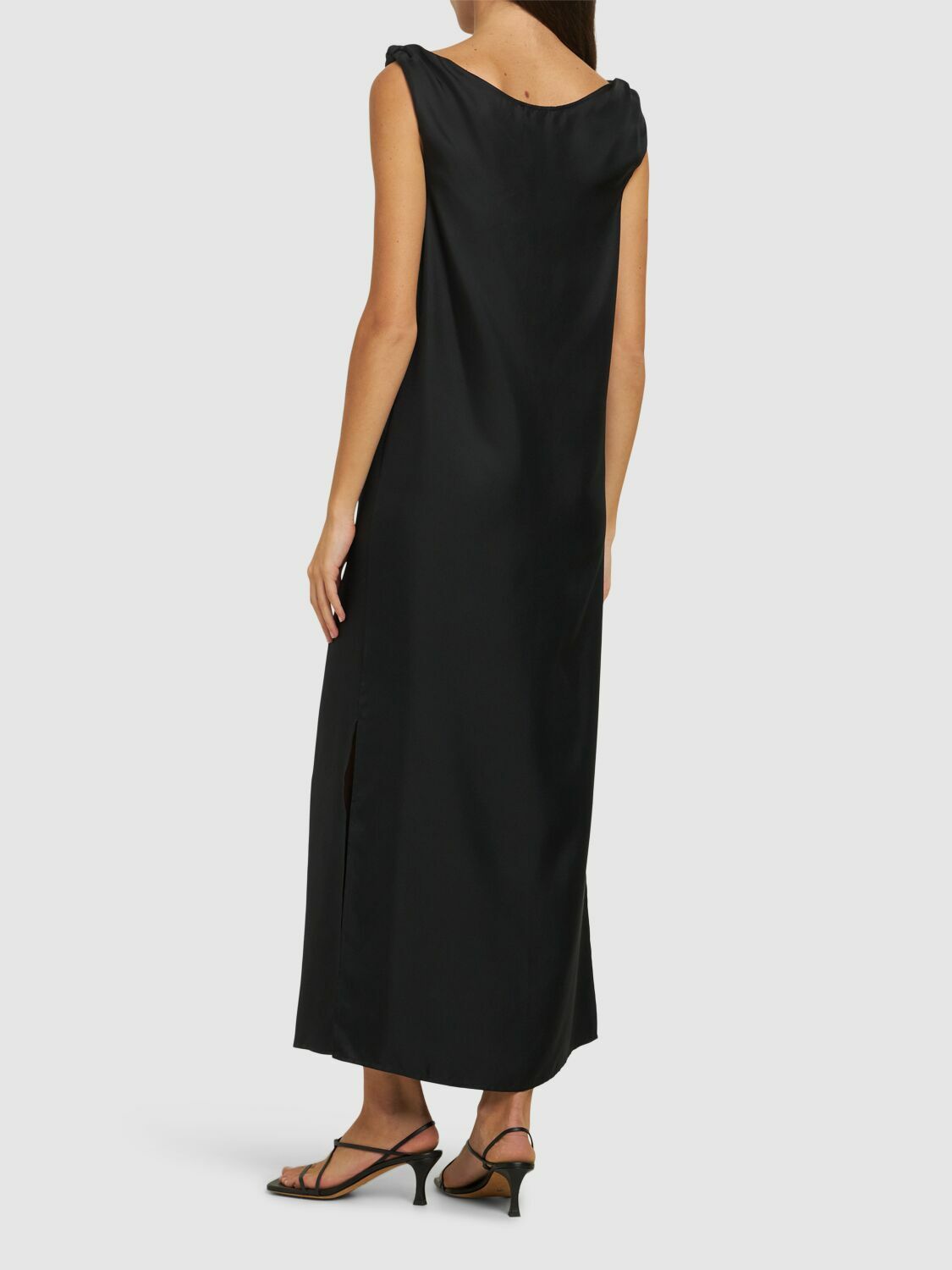 loulou de saison moun draped silk dress Loulou de Saison Moun Knotted Silk-Twill Midi Dress in Natural
