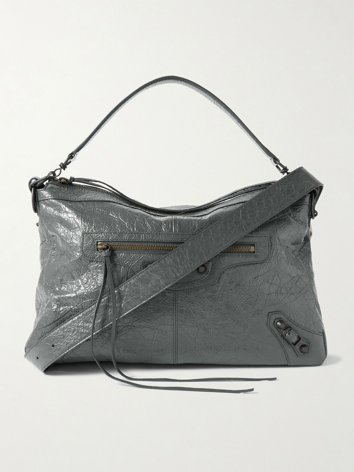Balenciaga - Le City Moto Medium Embellished Crinkled-Leather Messenger Bag
