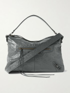 Balenciaga - Le City Moto Medium Embellished Crinkled-Leather Messenger Bag