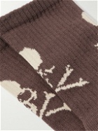 Mastermind World - Logo-Jacquard Ribbed Cotton-Blend Socks - Brown