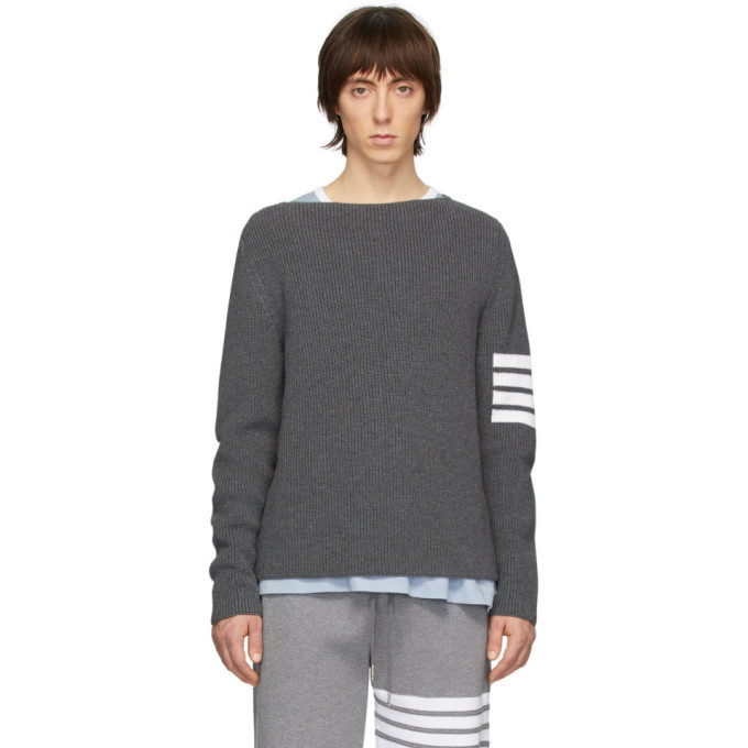 Photo: Thom Browne Grey 4-Bar Stitch Sweater