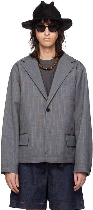 Photo: sacai Gray Striped Reversible Jacket