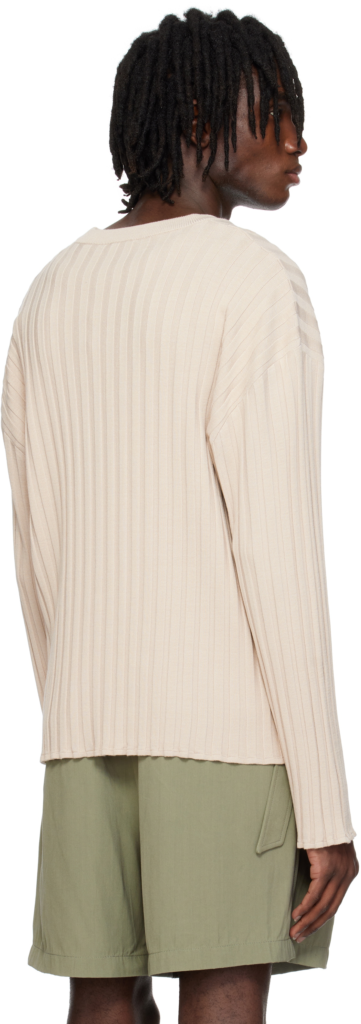 RECTO Beige Bold Rib Long Sleeves Knit Sweater