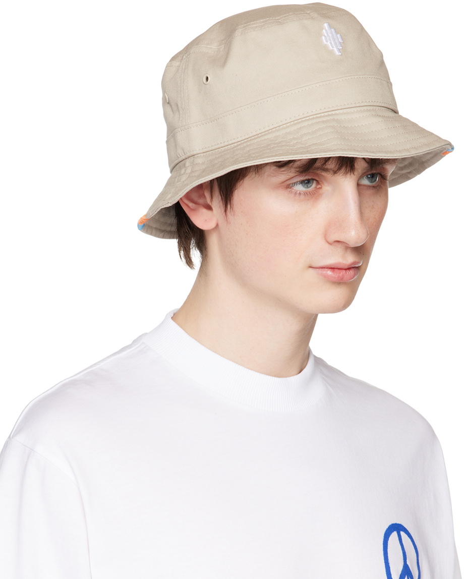 Marcelo Burlon County of Milan Beige Cross Stitching Bucket Hat