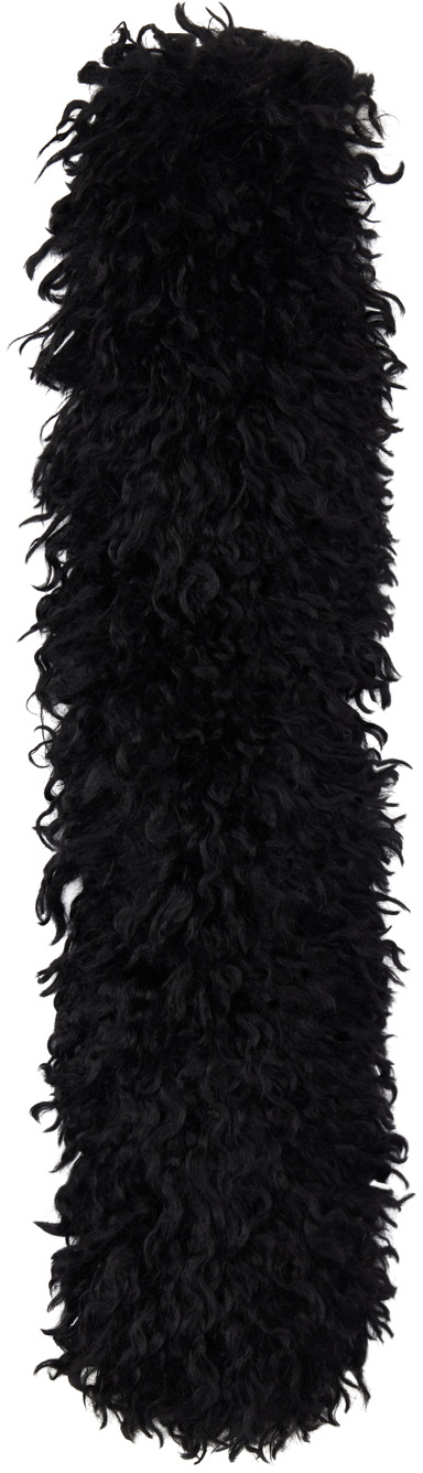 Anna Sui Black Faux Curly Lamb Fur Long Scarf