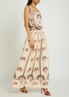 Agua BY Agua Bendita Tangelo Printed Linen Maxi Skirt Multicoloured