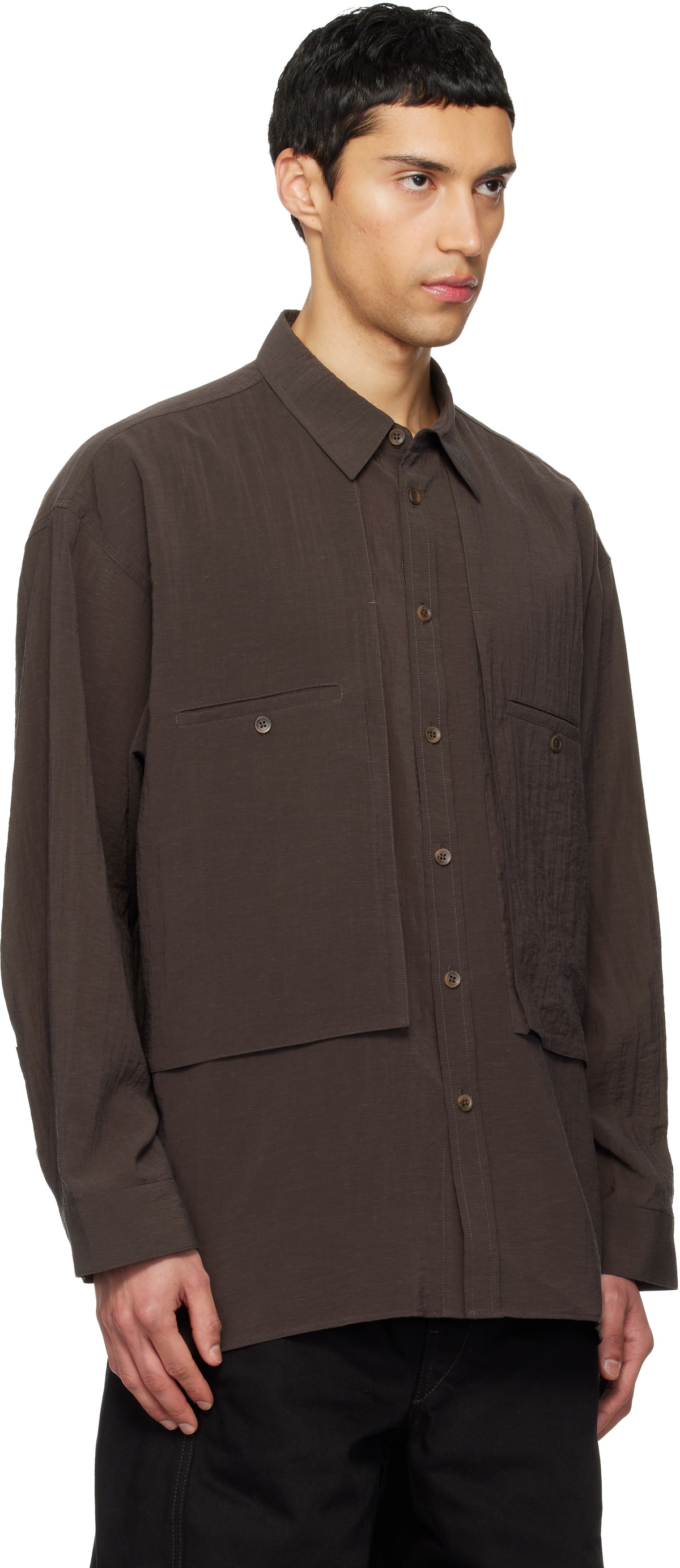 LE17SEPTEMBRE Brown Oversized Cargo Pocket Shirt