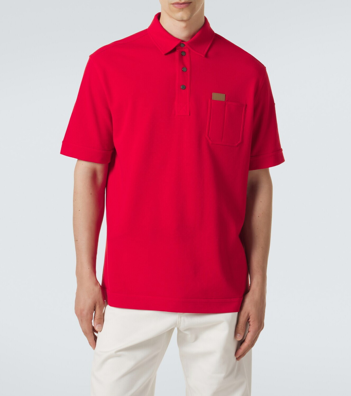 Moncler Leather-trimmed cotton piqué polo shirt
