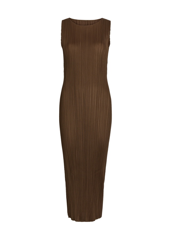 Photo: Pleats Please Issey Miyake Pleated Woven Midi Dress Brown