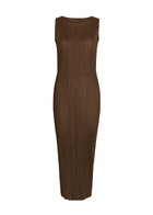 Pleats Please Issey Miyake Pleated Woven Midi Dress Brown