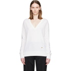 BALMAIN White V-Neck Light Sweater