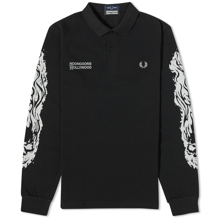 Photo: Fred Perry Men's x Noon Goons Printed Long Sleeve Polo Shirt in Black