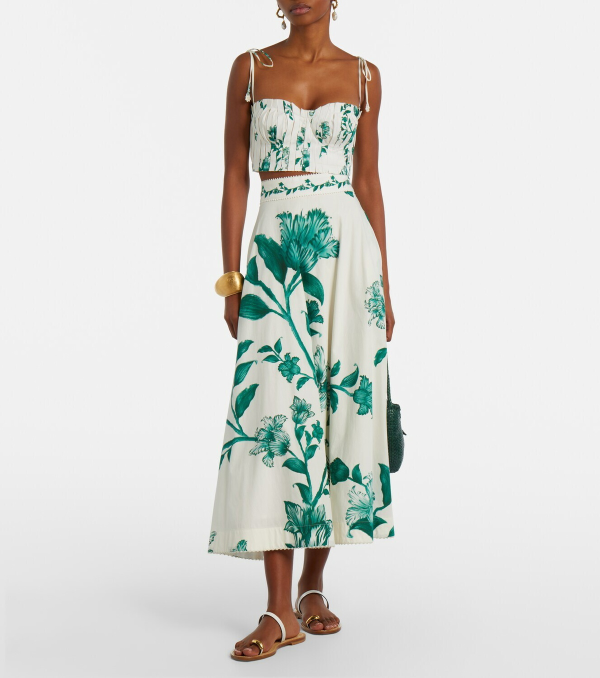 Agua by Agua Bendita Bergamota embellished floral cotton maxi skirt