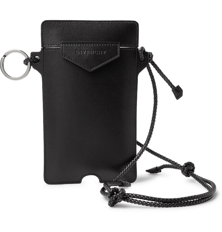 Photo: GIVENCHY - Logo-Debossed Leather Phone Pouch Lanyard - Black