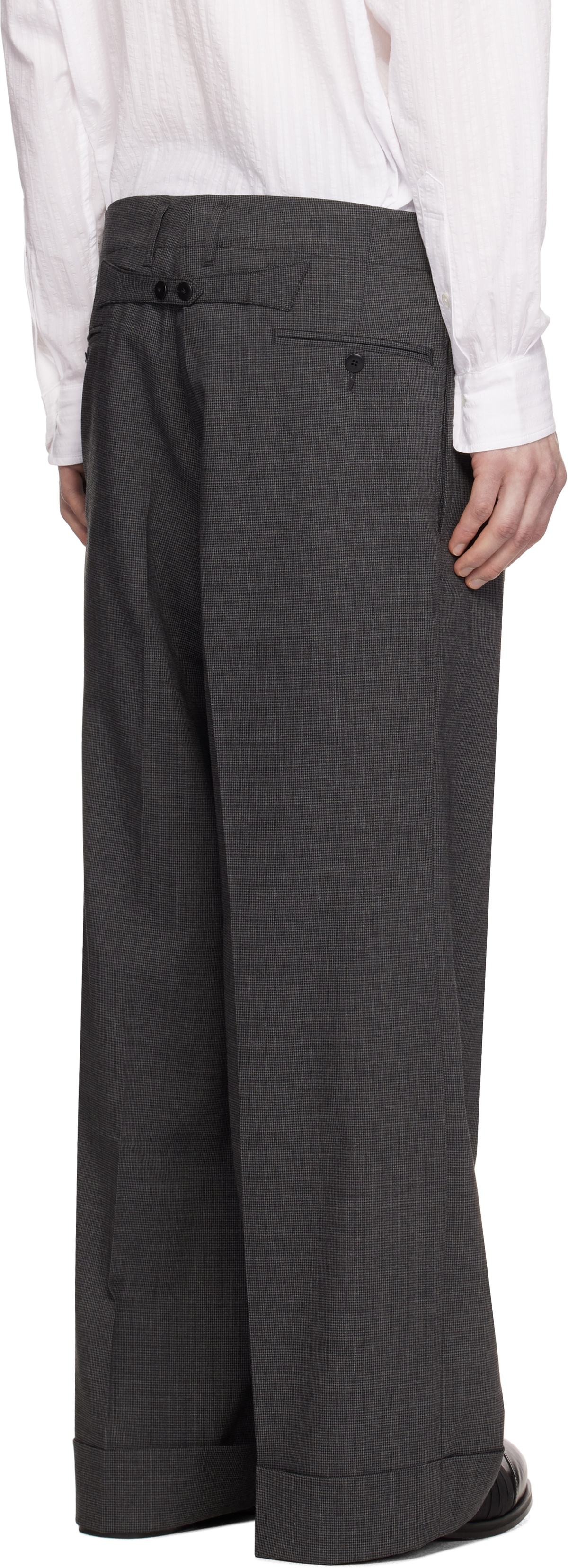 Random Identities Gray Houndstooth Wool Blend Large Suit Trousers