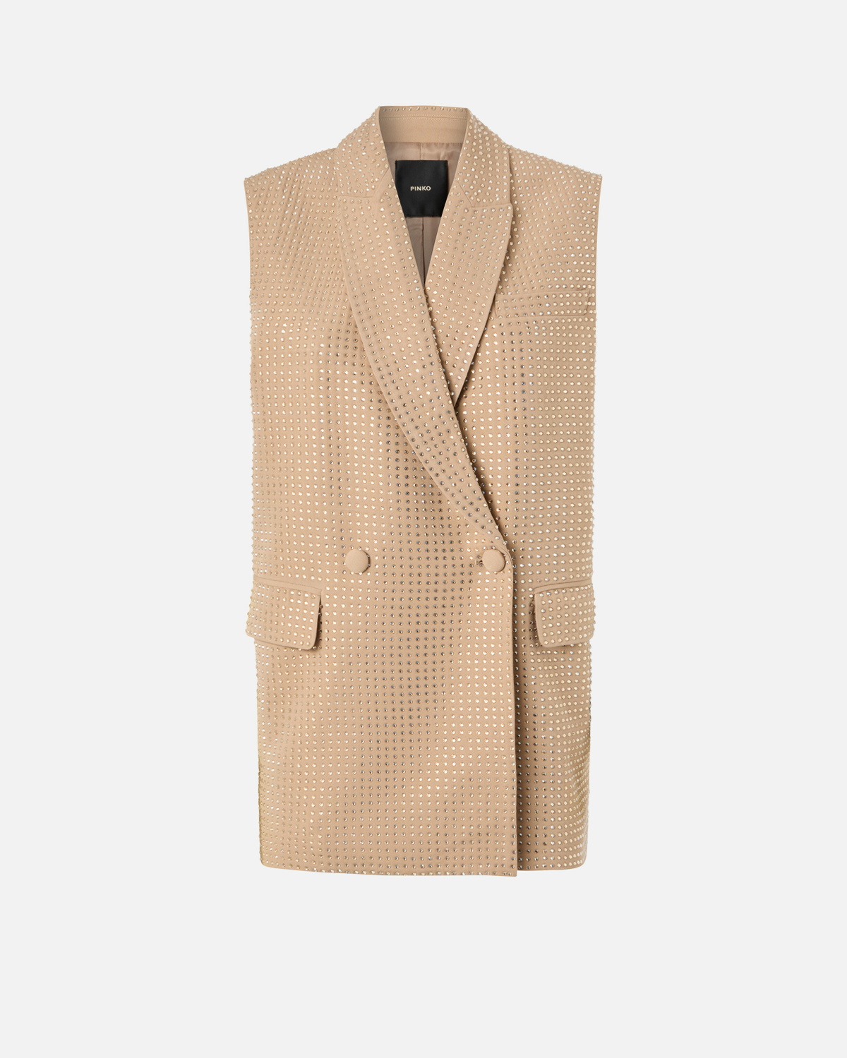 Pinko Blazer Vest With Rhinestones Warm Taupe Beige