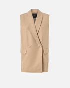 Pinko Blazer Vest With Rhinestones Warm Taupe Beige