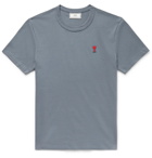 AMI - Logo-Appliquéd Cotton-Jersey T-Shirt - Blue
