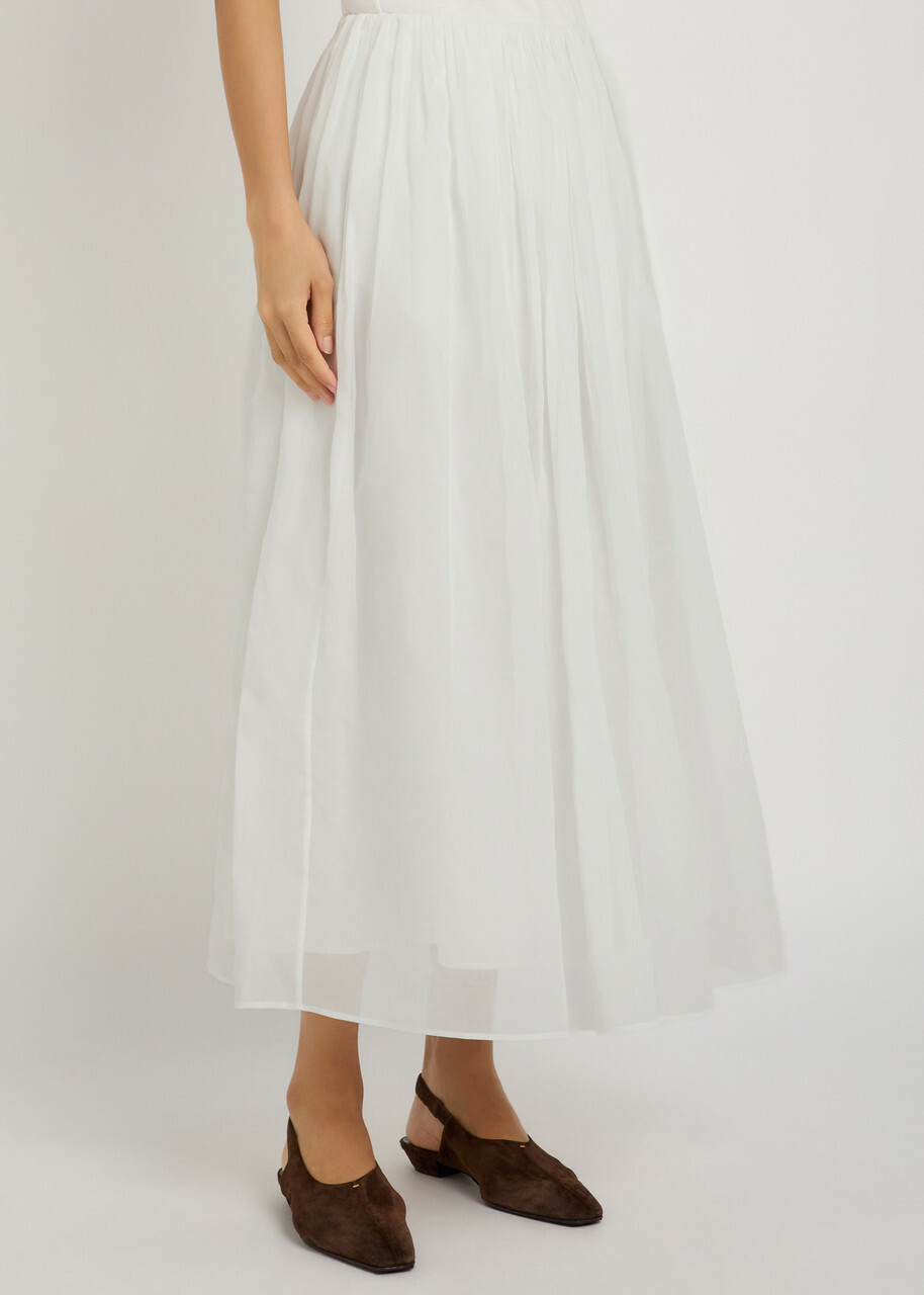 Brunello Cucinelli Gathered Cotton Midi Skirt White