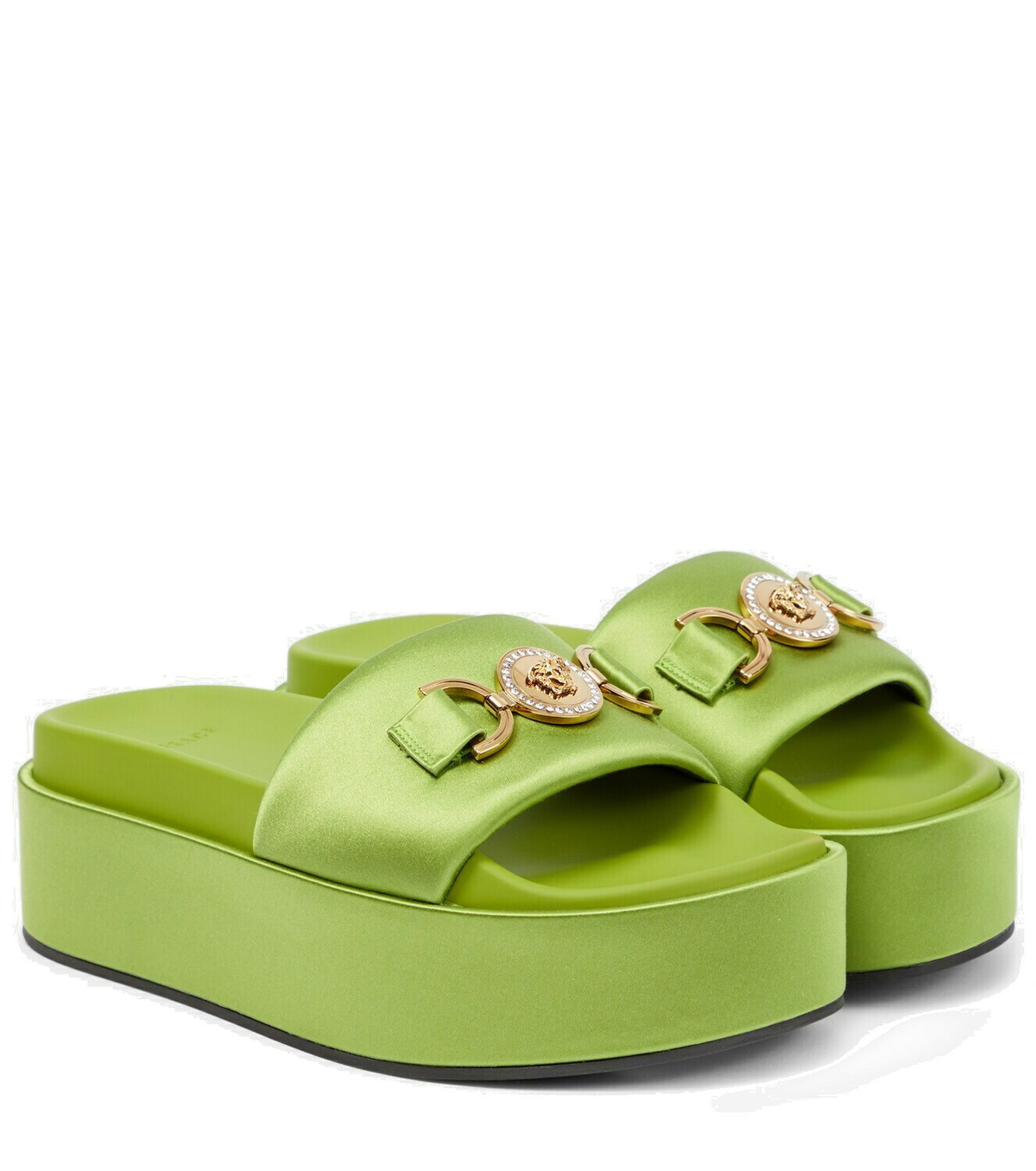 お洒落★VERSACE 'MEDUSA BIGGIE' SLIDES スライドサンダル Versace - Medusa Biggie satin platform slides Versace