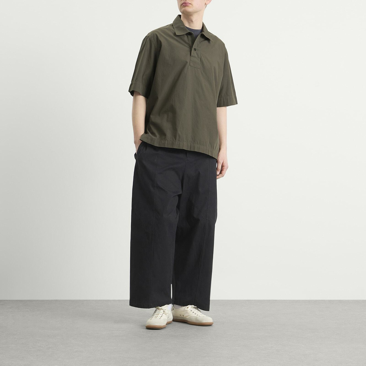 MHL by Margaret Howell Men's Offset Placket Polo in Mole