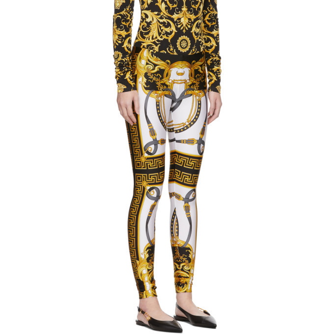 new VERSACE Rodeo Barocco black gold baroque harness legging pants IT40 S