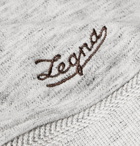 Ermenegildo Zegna - Embroidered Mélange Loopback Cotton-Jersey Hoodie - Men - Light gray