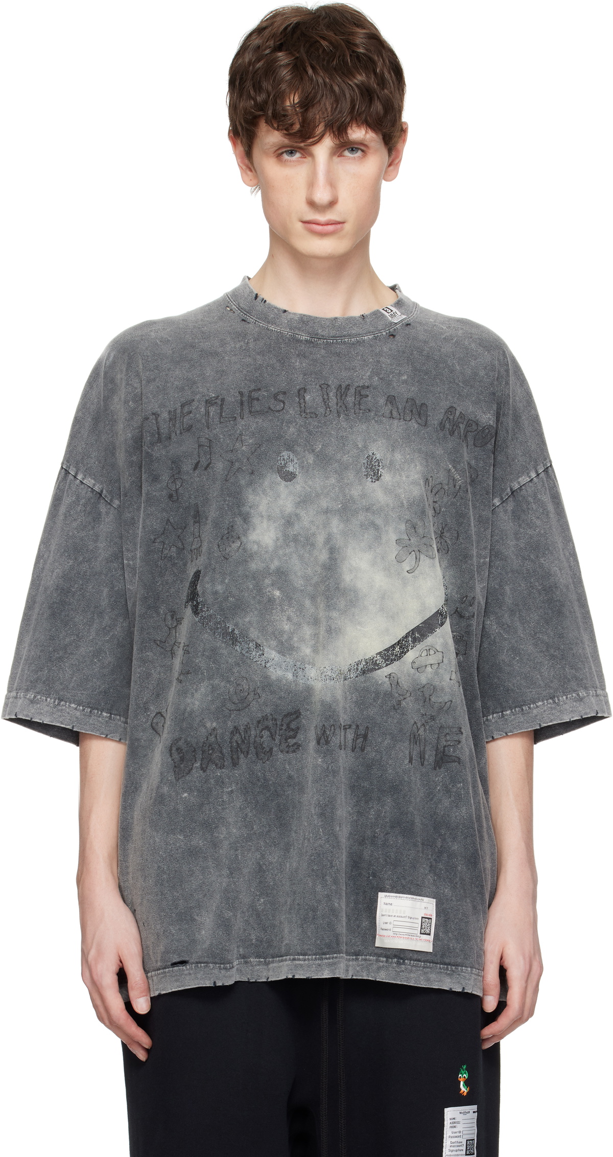 Maison MIHARA YASUHIRO Black Bleached Smily Face Print T Maison MIHARA YASUHIRO Black Bleached Smily Face Print T