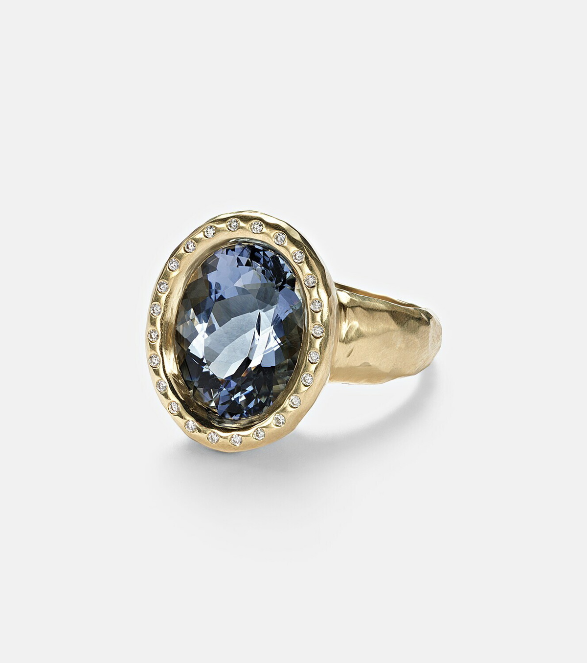 Octavia Elizabeth Tribute 18kt gold ring with diamonds and blue beryl
