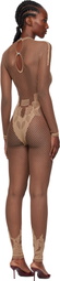 Poster Girl Beige Leaves Fishnet Capri Jumpsuit