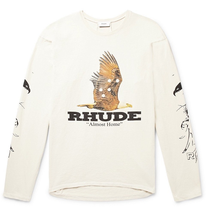 Photo: Rhude - Printed Cotton-Jersey T-Shirt - Off-white